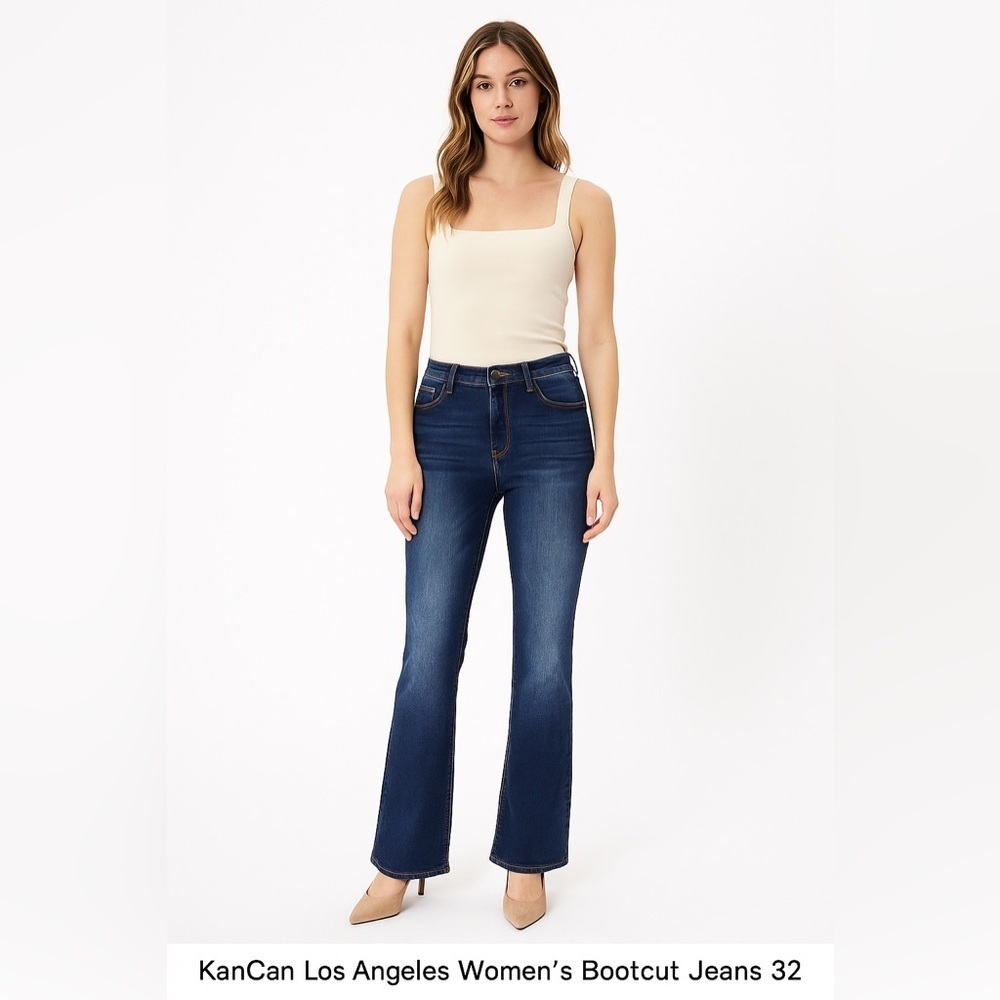 EUC KanCan Women’s Dark Blue High-rise Boot Cut Jeans Sz 32 w/29” inseam